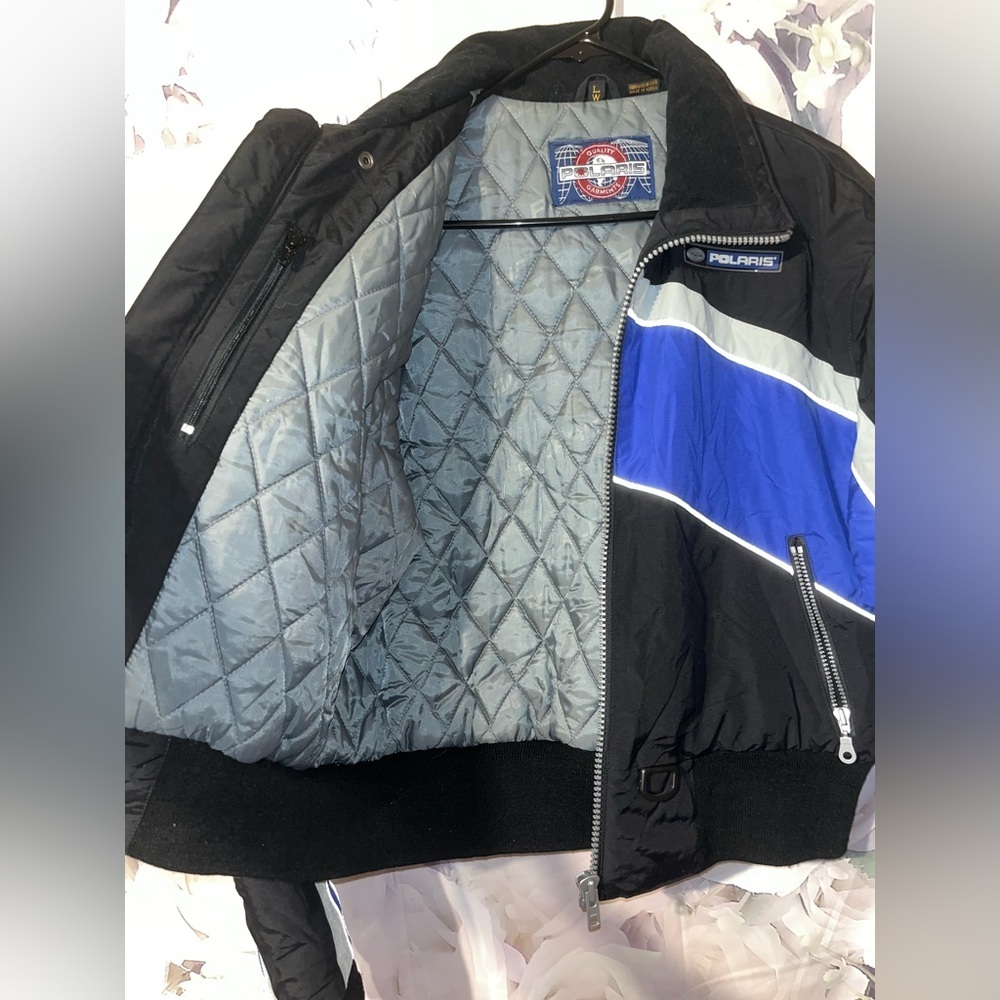 Vintage Polaris Snowmobile /Ski Racing Jacket - Women's Large Blue Black  90s​ - Picture 6 of 8